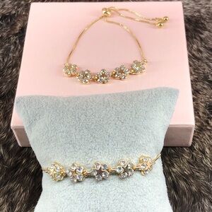 Gold Floral Bracelet with Crystals